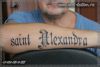 Мужская татуировка на предплечье, надпись "Saint Alexandra". Тату в СПб.
